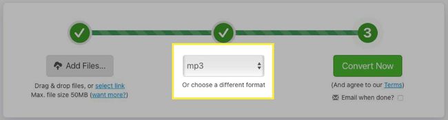 MP3 format selected from the drop-down menu.