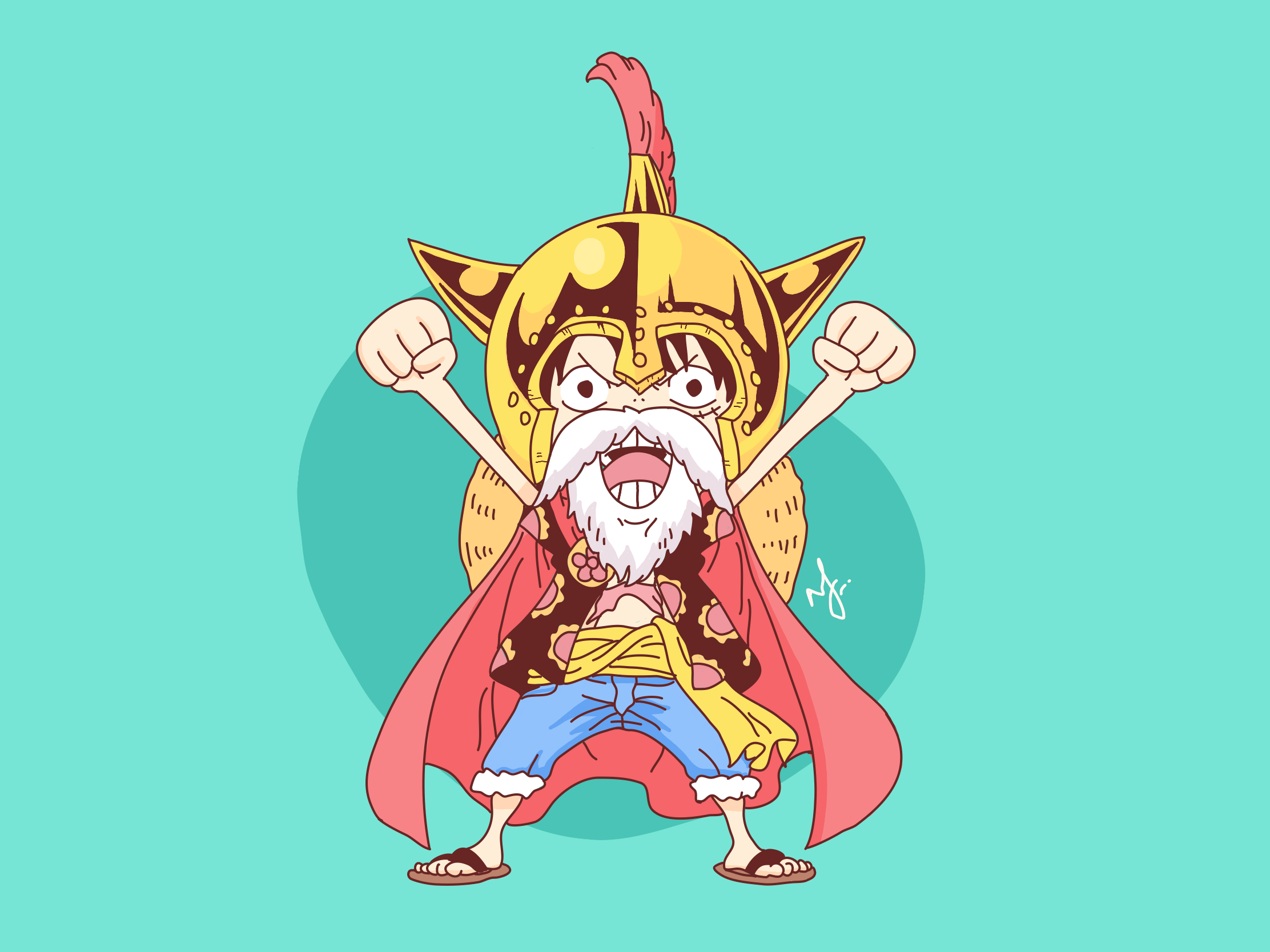 Hình ảnh Luffy Chibi đội mũ bảo hiểm vàng cực ngầu