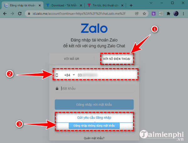 zalo chat - đăng nhập