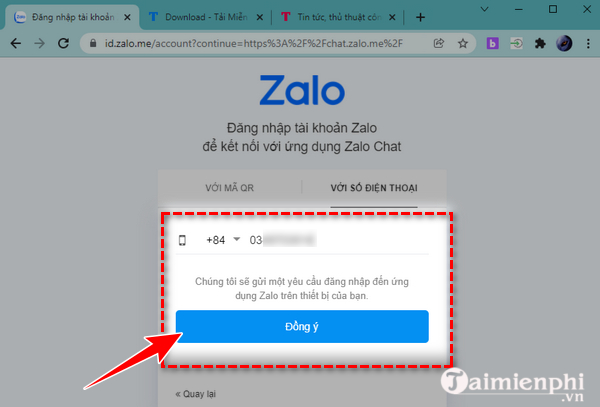 zalo web - đăng nhập google chrome