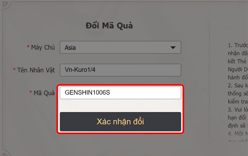Cách nhập code genshin impact