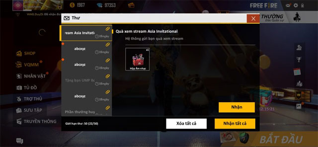 Nhận quà từ game Garena Free Fire