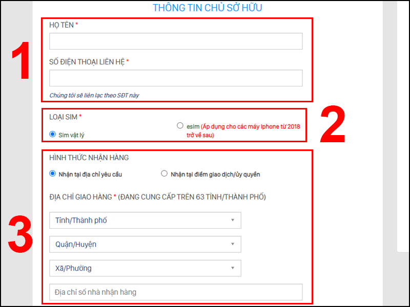 Vui lòng nhập thông tin cần thiết để mua SIM