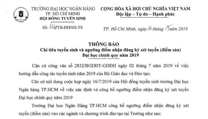 diem chuan dai hoc ngan hang tphcm 2019 1 diem chuan dai hoc ngan hang tphcm 2019 1