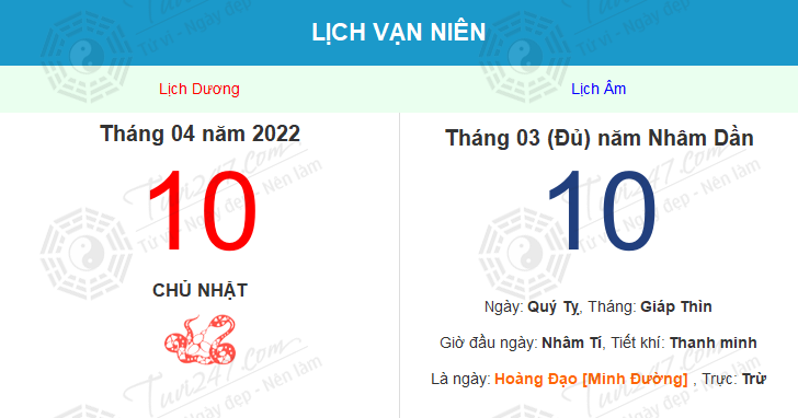 Ngày 10 tháng 4 năm 2022 là thứ mấy ?