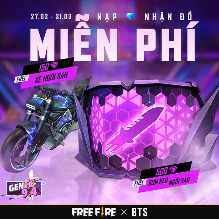 Sự kiện free fire x bts nhận quà miễn phí