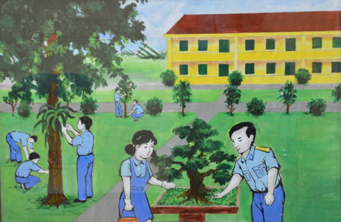 Tranh vẽ binh lính nhìn cây