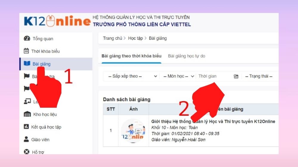 Cách xem video bài học trực tuyến - Bước 2