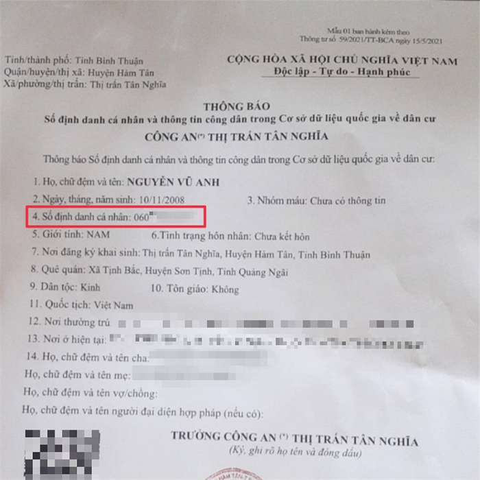 Liên hệ với Công an huyện, thị xã nơi học sinh đăng ký hộ khẩu thường trú để được cung cấp mã số định danh