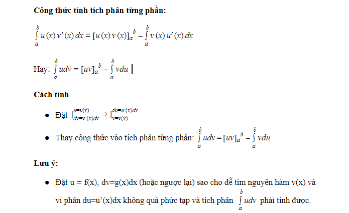 Phương pháp tính của tích phân từng phần