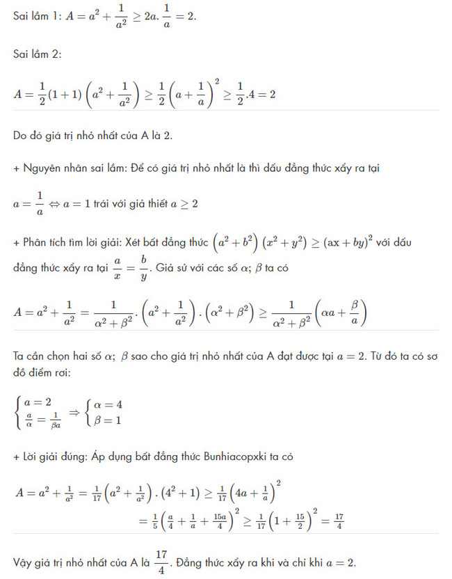 sai lầm hay gặp phải khi áp dụng bất đẳng thức Bunhiacopxki