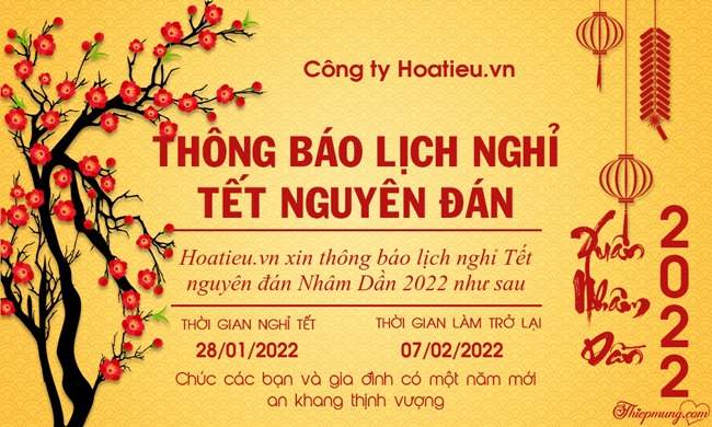 Thông báo về kỳ nghỉ năm mới 2022