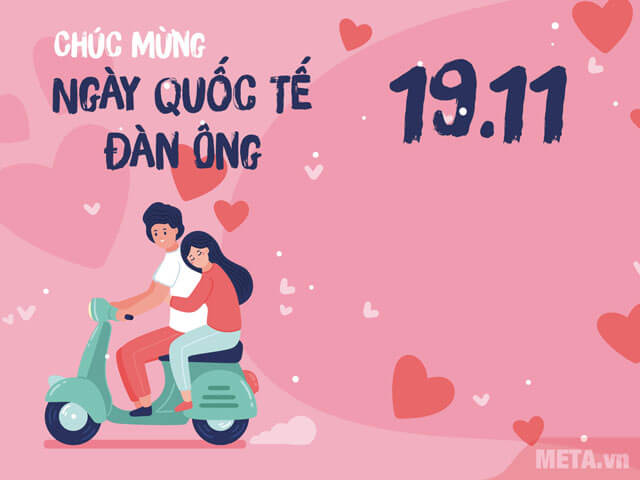 Thiệp chúc mừng ngày 19/11 màu hồng với trái tim