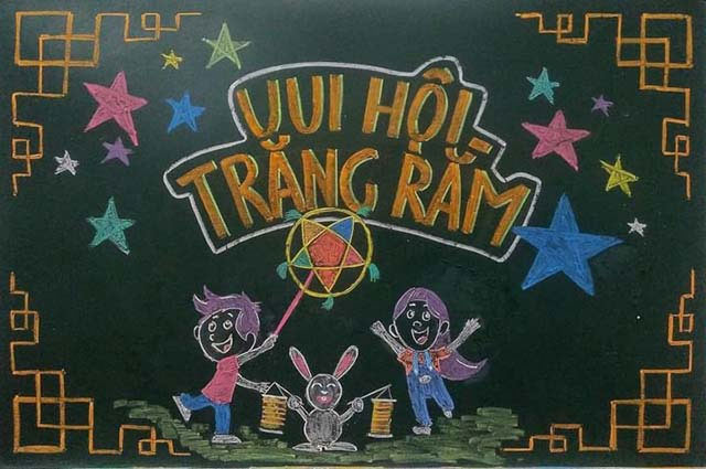 Vui hội trăng rằm trang trí bảng lớp