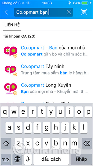 B1: Hướng dẫn đặt hàng Coopmart trên Zalo