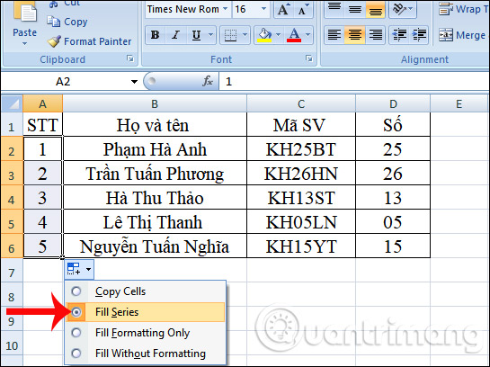 Excel so thu tu tu dong Fill Series Excel so thu tu tu dong Fill Series