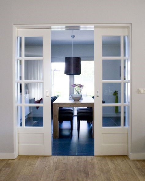 Modern wooden kitchen door with sliding partition