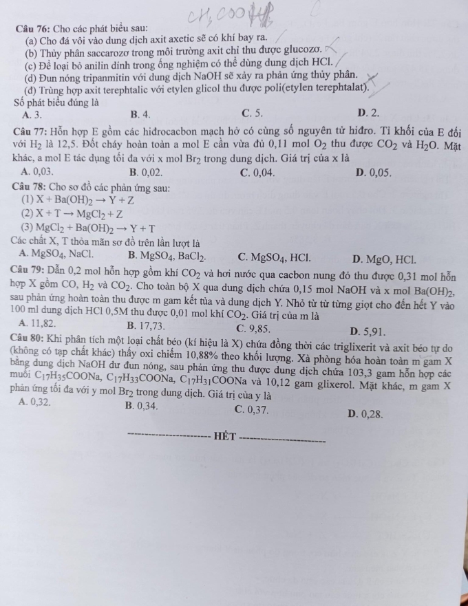 Đề môn Hóa thi tốt nghiệp THPT 2022 - 3