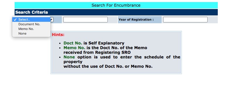 Search for Encumbrance certificate