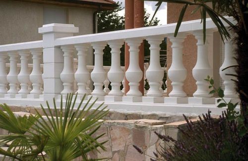 Stacked stone balcony railings