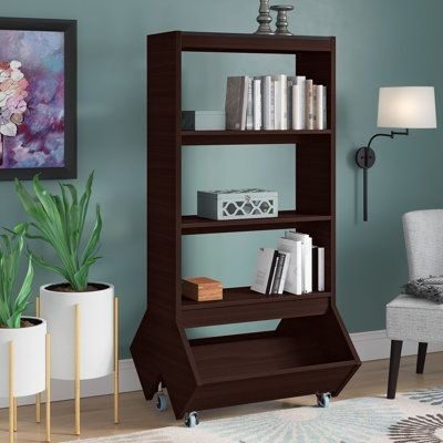 book shelf with wheels as partition