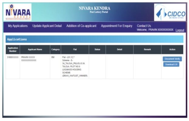 CIDCO Nivara Kendra online document verification