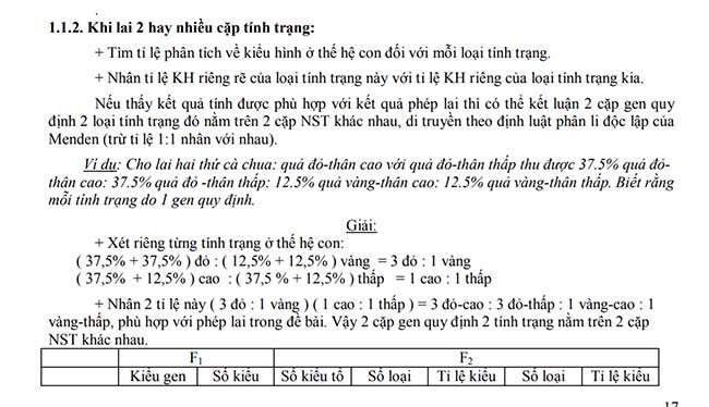 Khi lai 2 hay nhiều cặp tính trạng