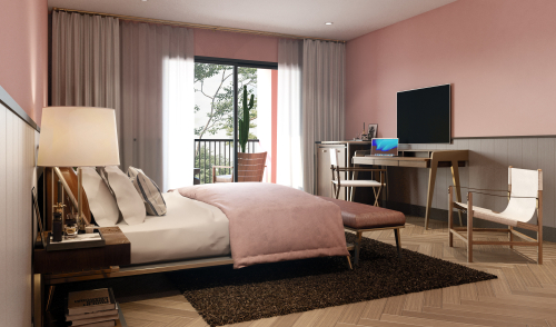 Pink two-colour combination for bedroom walls