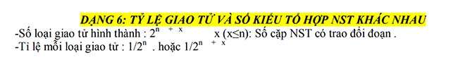 TỶ LỆ GIAO TỬ VÀ SỐ KIỂU TỔ HỢP NST KHÁC NHAU