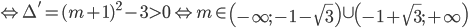 Leftrightarrow Delta ' = {(m + 1)^2} - 3  data-recalc-dims=