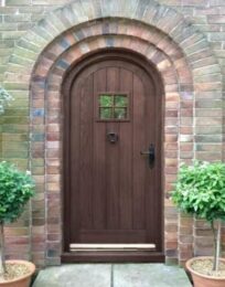 Arched wooden safety door design