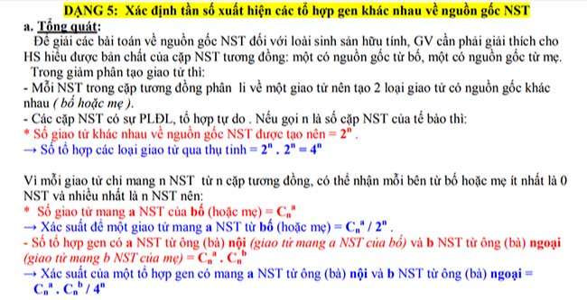 Xác định tần số xuất hiện các tổ hợp gen khác nhau về nguồn gốc NST