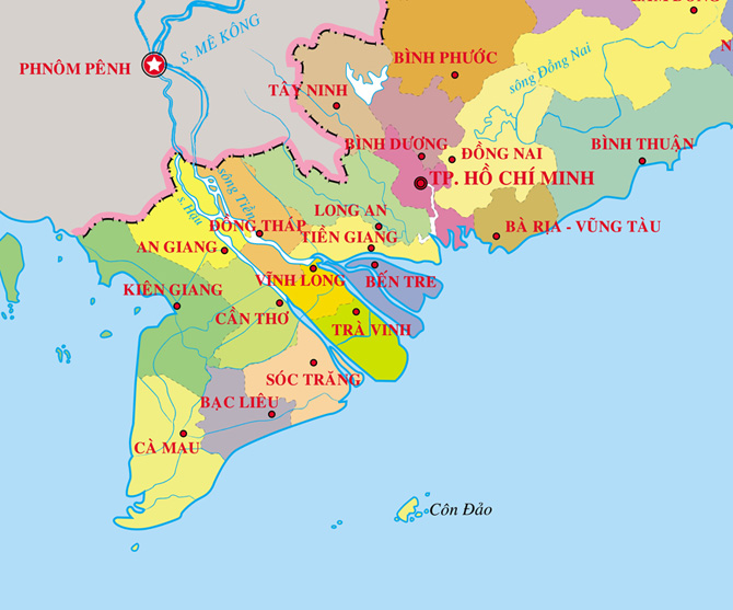 Bản đồ các tỉnh Miền Nam Việt Nam 