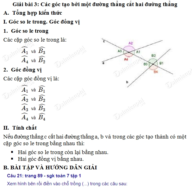 giai toan lop 7 cac goc tao boi mot duong thang cat hai duong thang